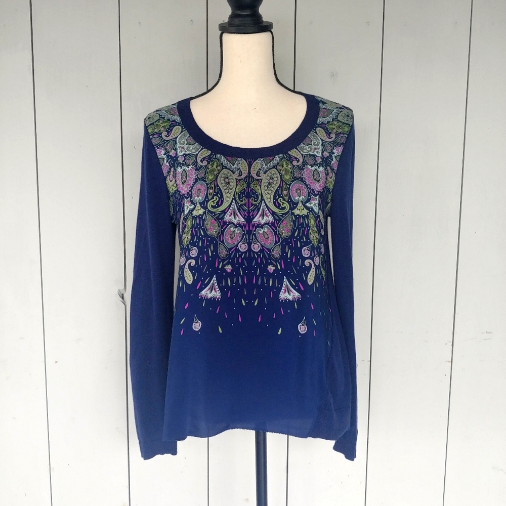 MOTH | Navy Blue Silk Cotton Paisley Sweater